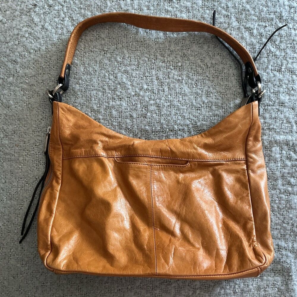 HOBO International Cognac Brown Leather Shoulder Bag Purse Zip Hobo 13 Inch
